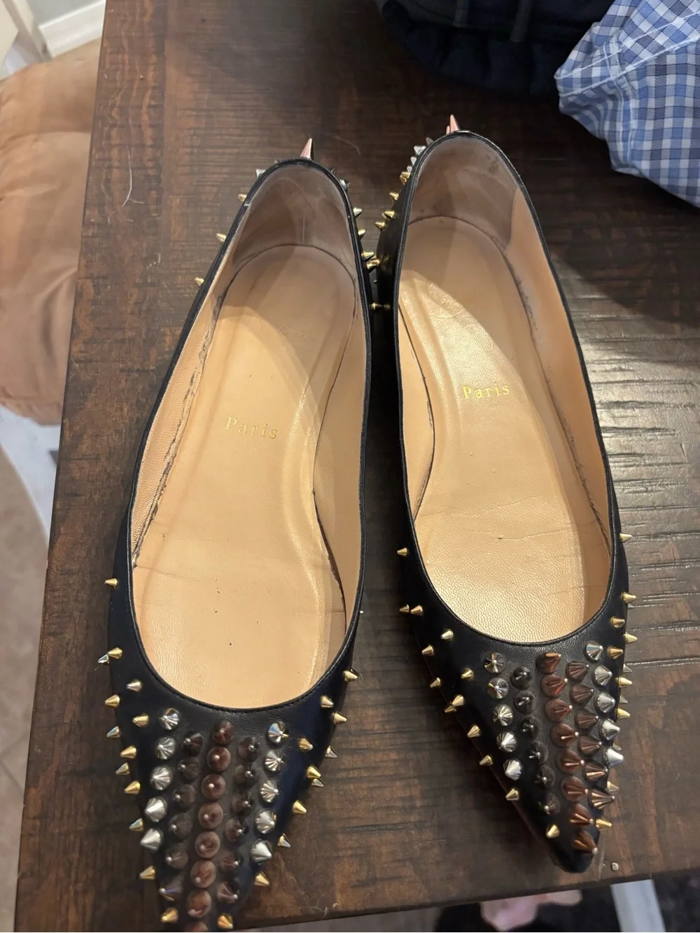 Christian Louboutin Black Spiked Pointed-Toe Flats size 37.5